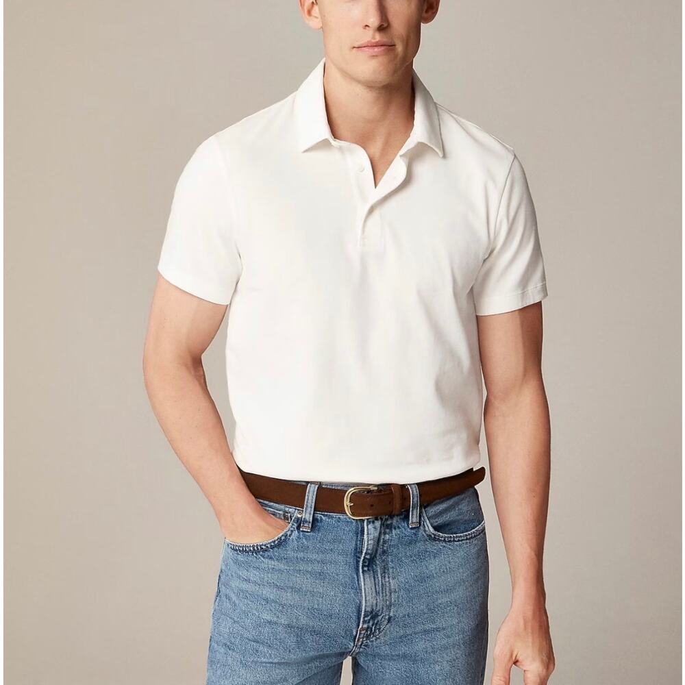 J.Crew Men's Sueded Jersey Cotton Polo Short Sleeve Shirt Ivory XL NWT